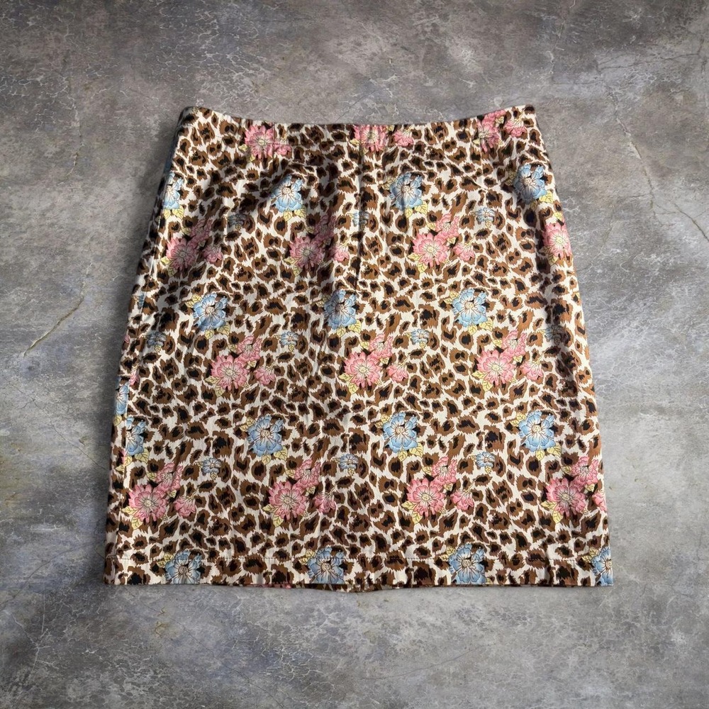 Nicole by Nicole Miller Floral Leopard Print Skirt Size 12